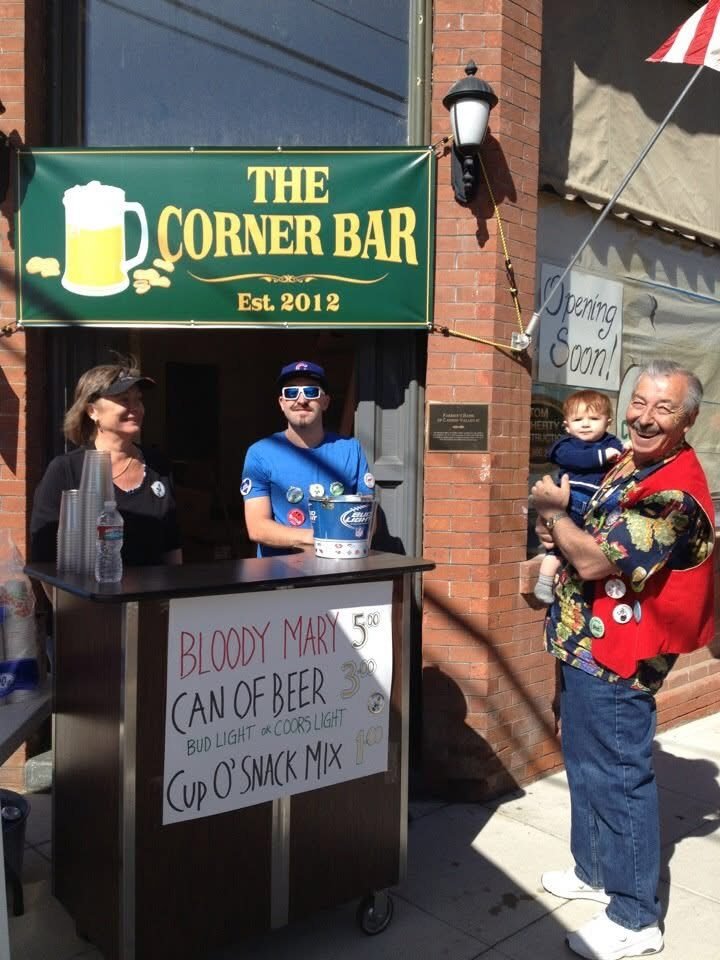 A Bloody Mary stand under the new Corner Bar sign in 2012